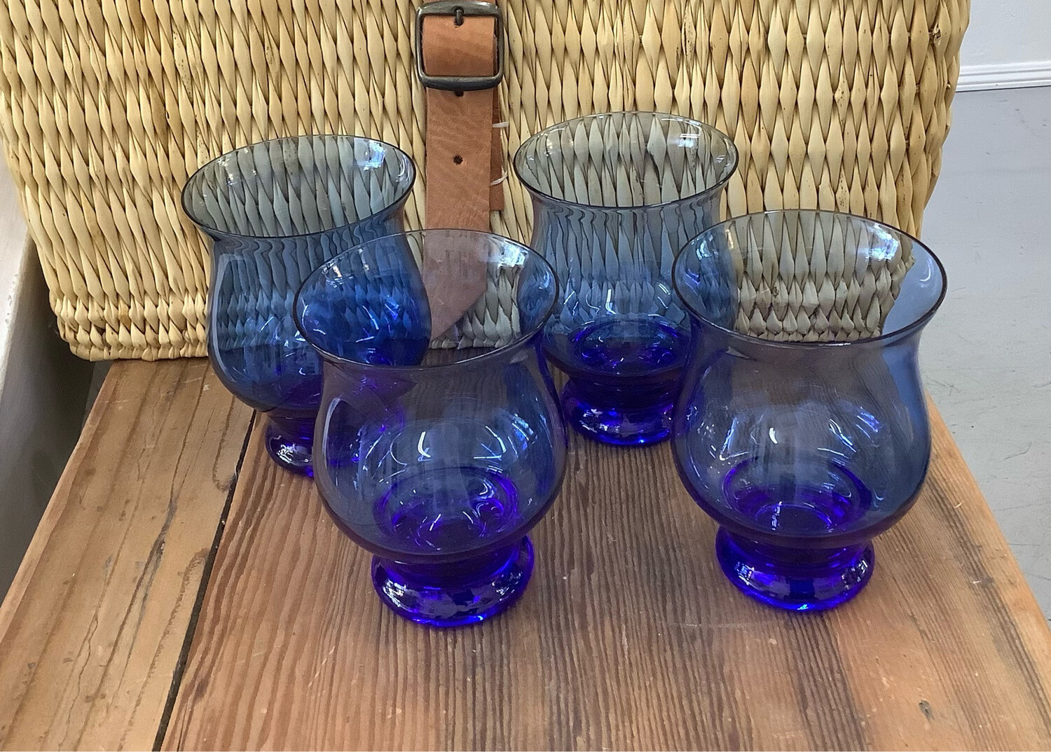 Vintage Cobalt Flare Stemless Glasses (S/4)