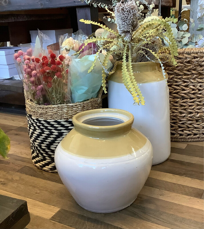 Vintage Handmade Cream/Mustard Jug Vases