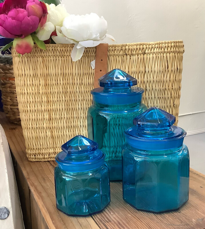 Vintage Turquoise Glass Canisters (S/3)