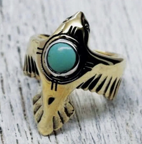 Brass Turquoise Bird Ring