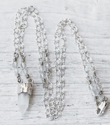 Moonstone Wand Necklace, Metal: Silver