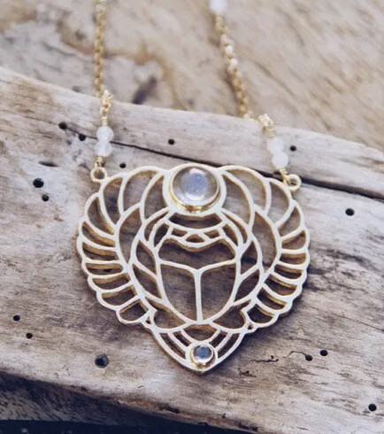 Gold Scarab Moonstone Necklace