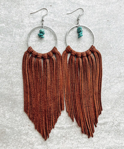 Avon Leather Fringe Earrings
