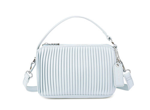 Vegan Leather Ice Blue Pleated Ella Crossbody Bag