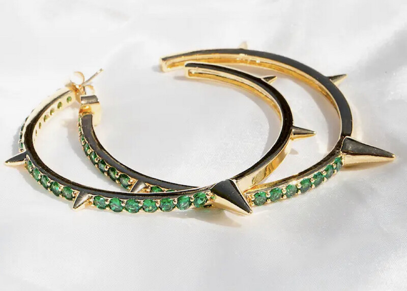 Spiked Emerald Hoop Earrings