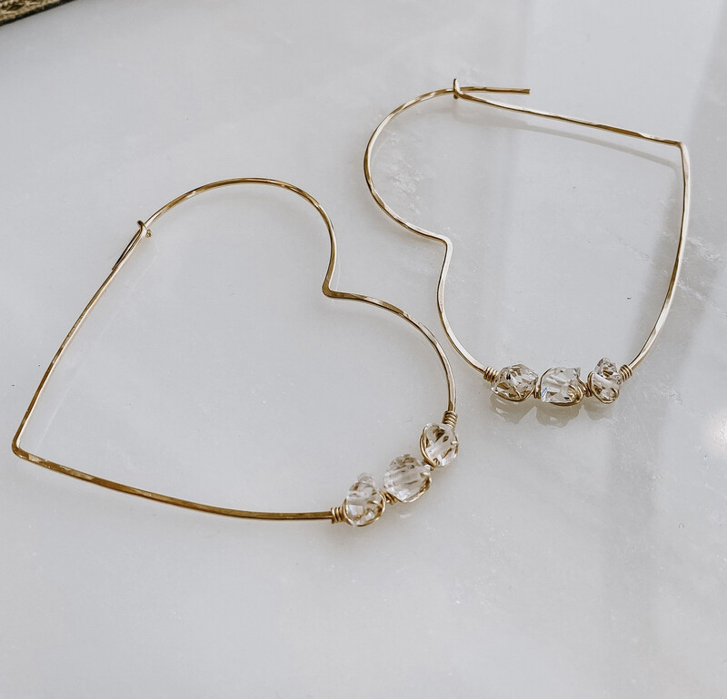 Herkimer Diamond Heart Threader Earrings