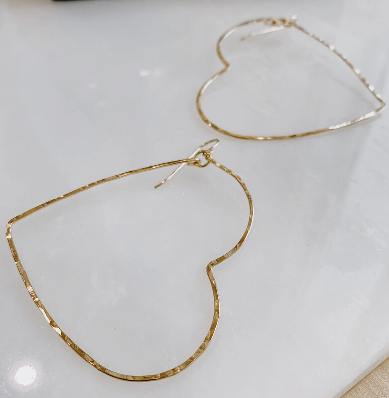 14K Gold Fill Hammered Heart Hoop Earrings