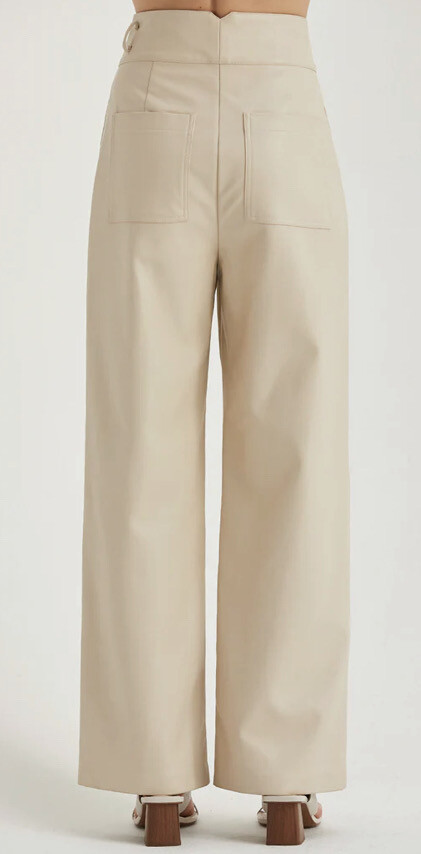Bone Vegan Leather Wide Leg Pants