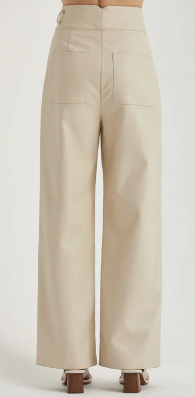 Bone Vegan Leather Wide Leg Pants