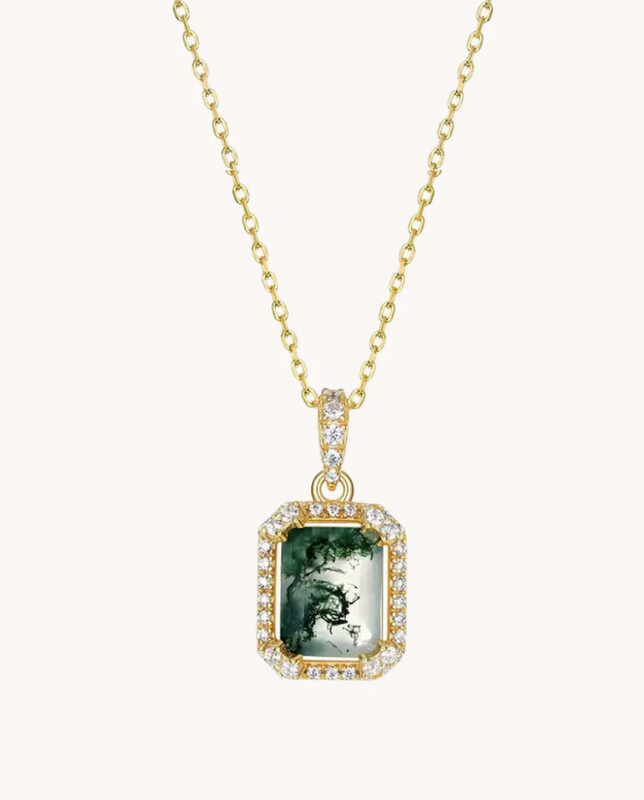 Green Moss Agate Square Necklace