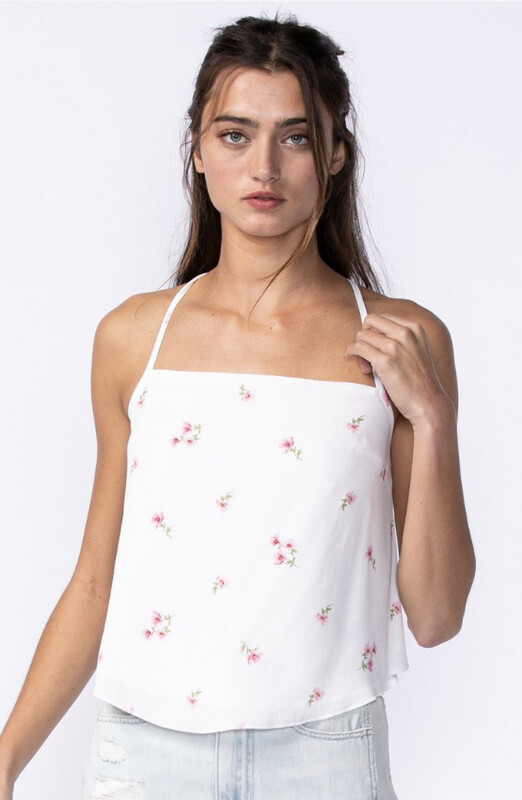 White Floral Open Back Cross Tie Top