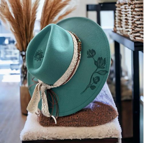 Teal Floral Burnt Rancher Hat