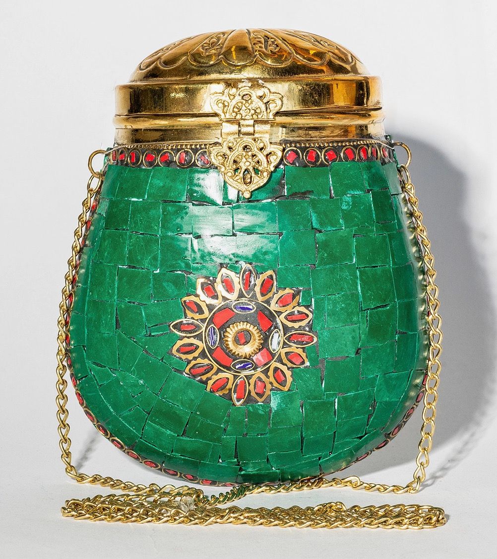 Vintage Emerald Bohemian Mosaic Metal Purse