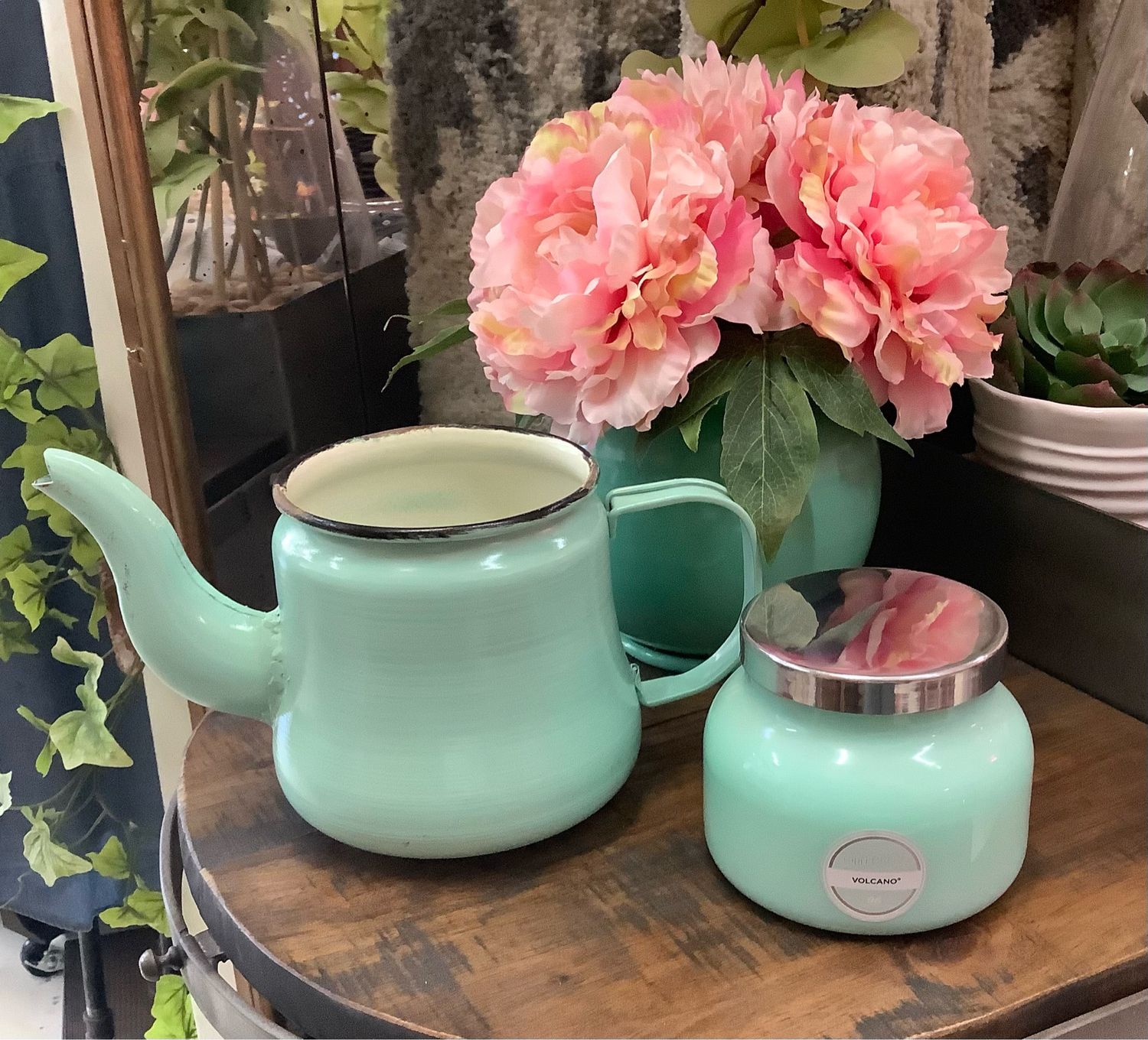 Vintage Teal Enamel Tea Pot