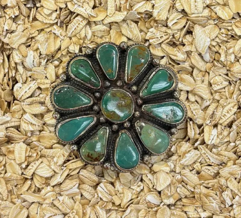 Turquoise Flower Inlaid Silver Ring
