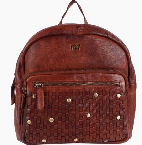 Large Cognac Waffle Weave Backpack