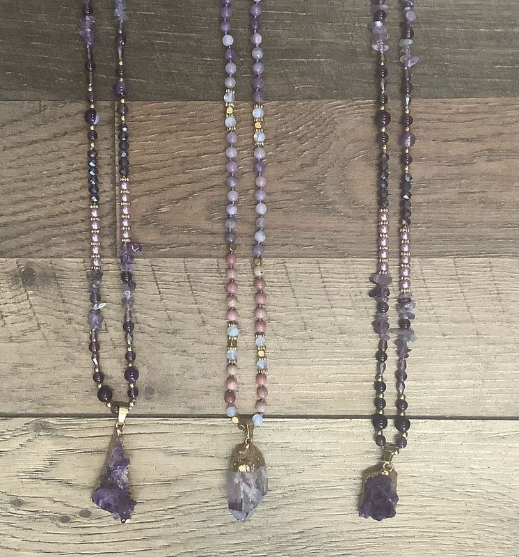 Amethyst Bead Long Necklace