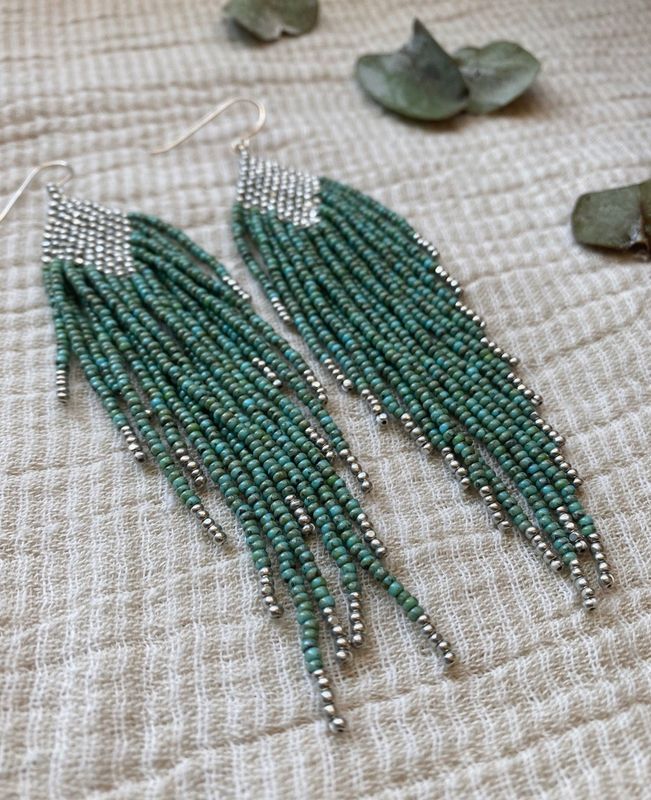 Teal Chasing Waterfalls Bead Earrings