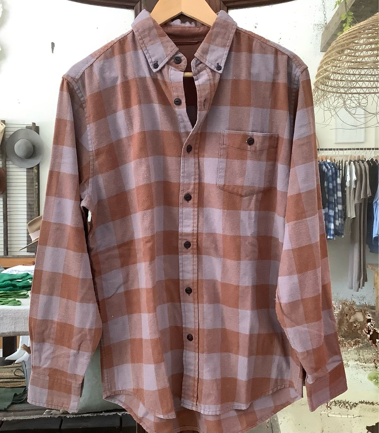 Vintage Plaid Flannel Shirts (Various Colors), Color/Size: Rust/Denim (L)