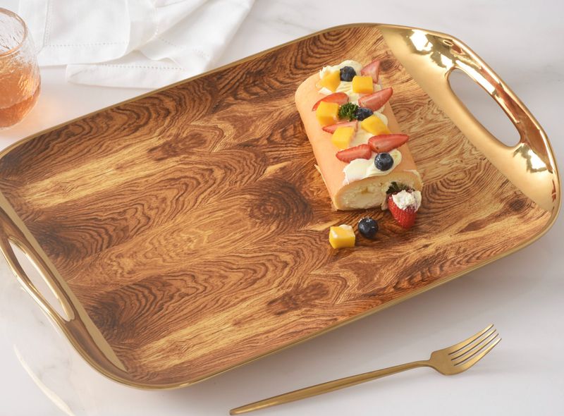 Wood Design Serving Tray with Handles