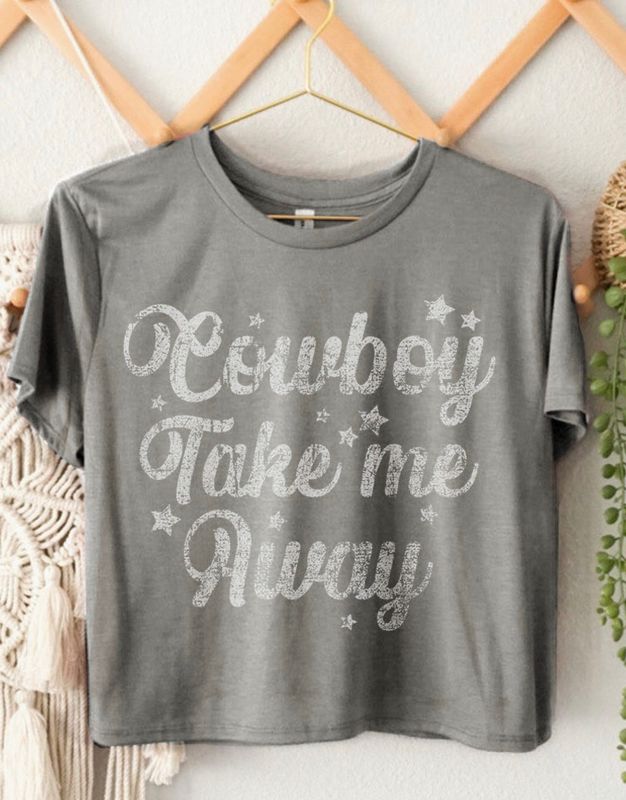 Grey Cowboy Take Me Away Crop Tee