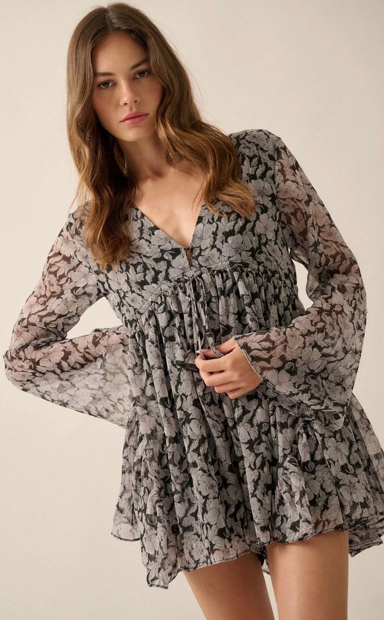 Black Floral Chiffon Skort Romper