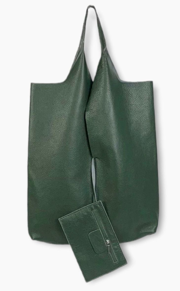 Split University Leather Shopper Bag (6 Colors), Color: Pine