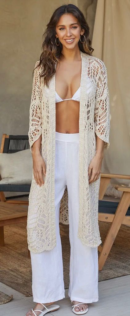 Beige Lace Knit Cardigan/Cover Up