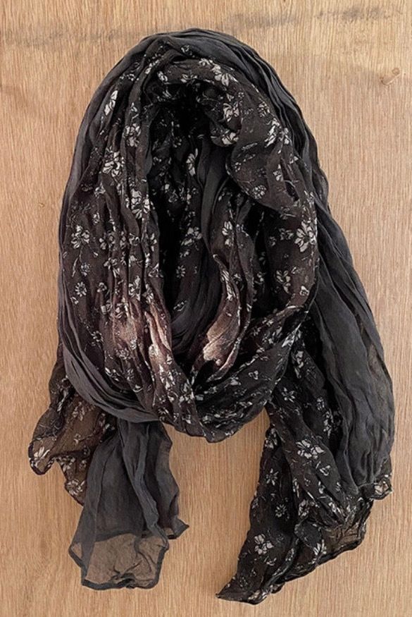 Floral Ruched Scarves (4 Colors), Color: Black