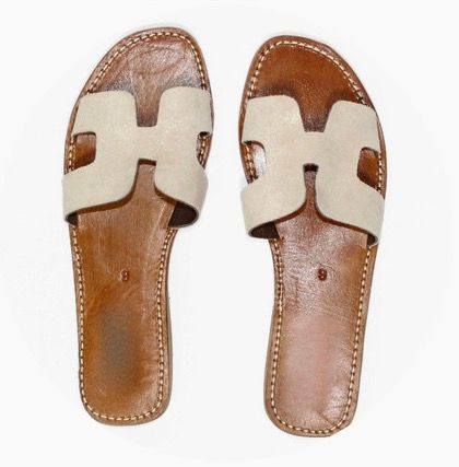 Grey Suede Leather Flat Slide Sandals