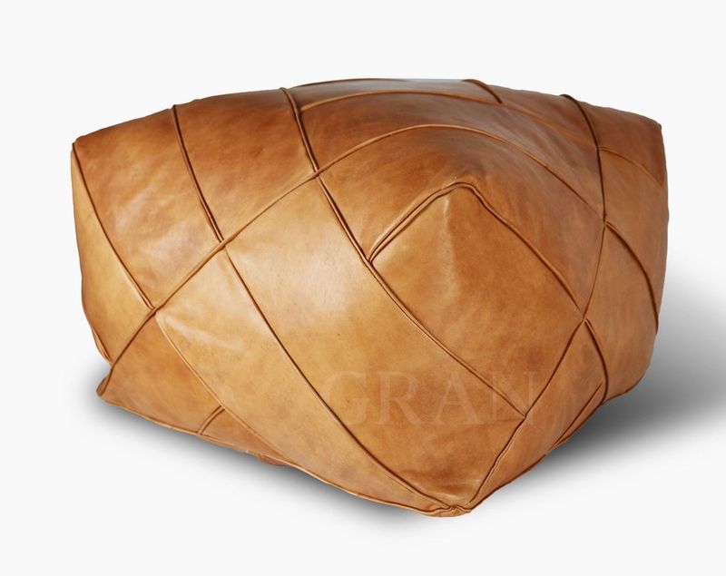 Cognac Leather Pouf