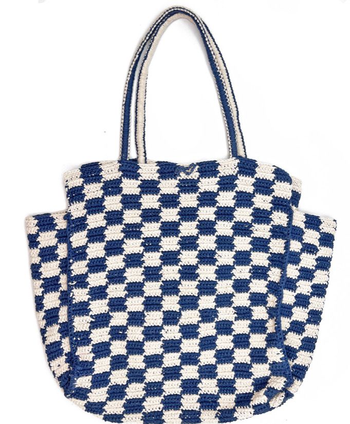 Fiona Checkered Woven Bag (3 Colors), Color: Denim Blue