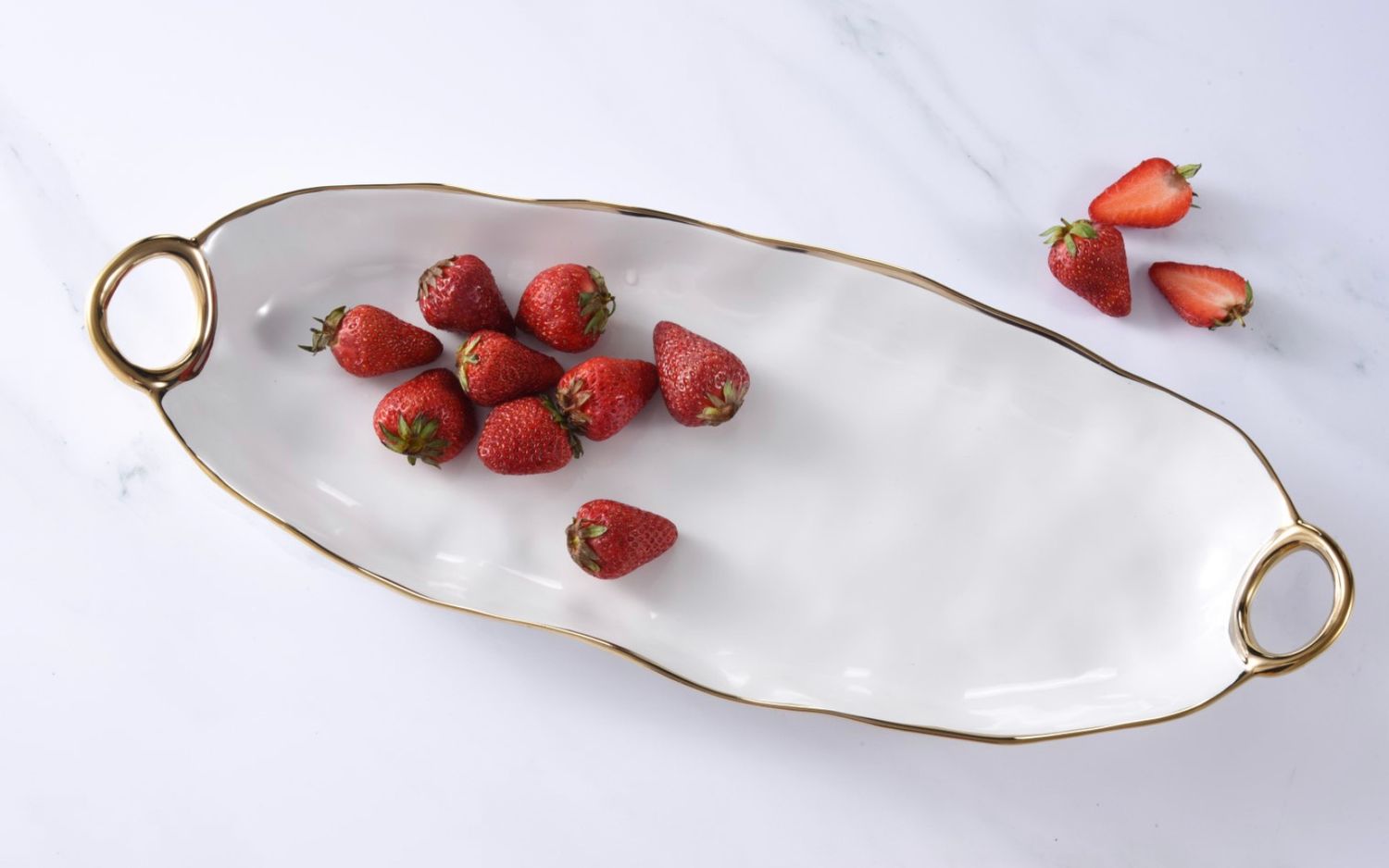 Porcelain Wavy Handled Server (2 Colors), Trim: Gold