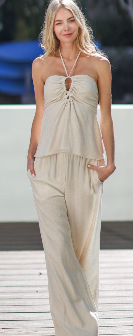 Oatmeal Halter Top/Long Pant Set
