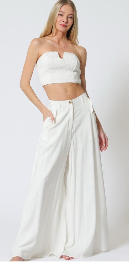 Off White Smocked Tube Top/Pocket Pant Set