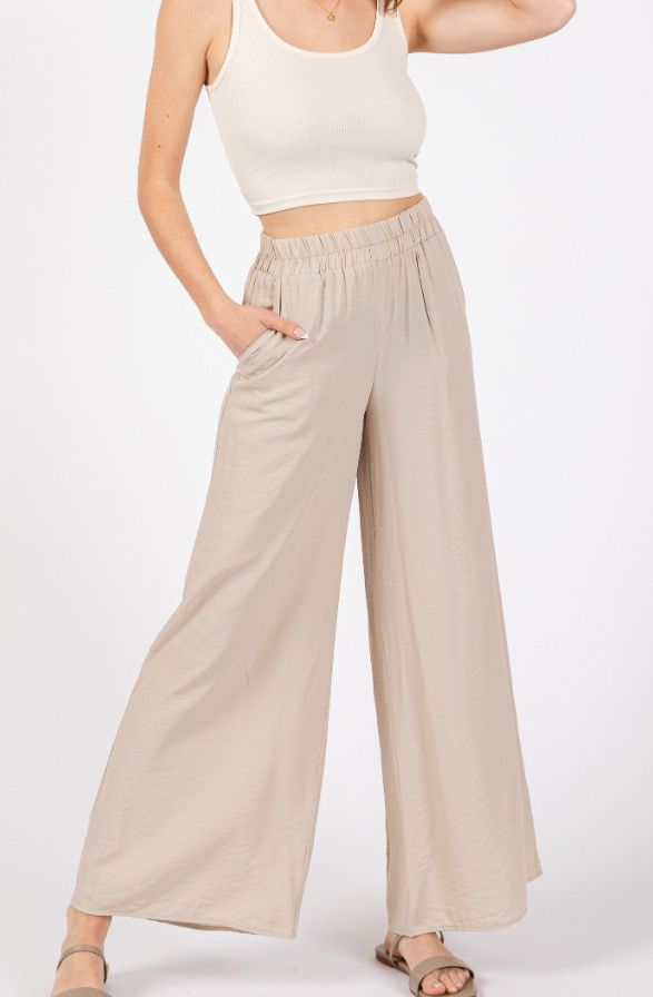 Taupe Wide Leg Casual Pant