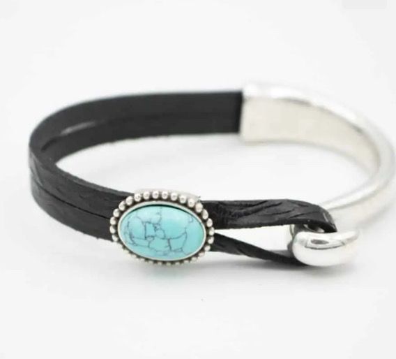 Turquoise &amp; Silver Half Cuff Bracelet, Color: Black