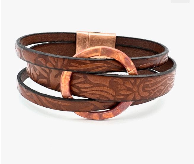 Triple Wrap Embossed Leather Bracelet