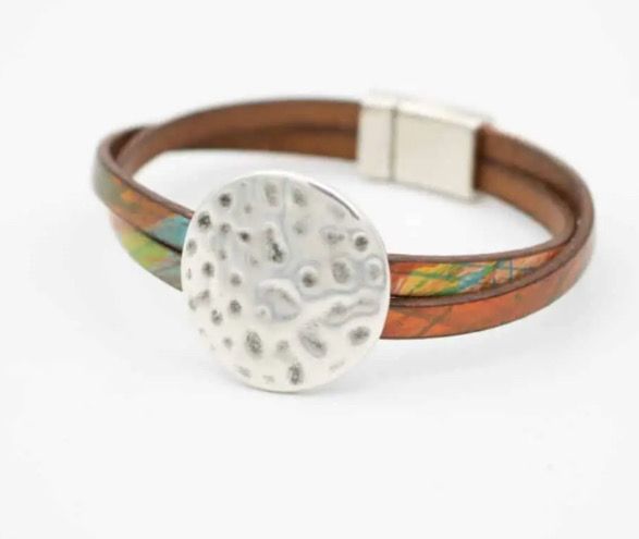 Hammered Disc Multi Leather Bracelet