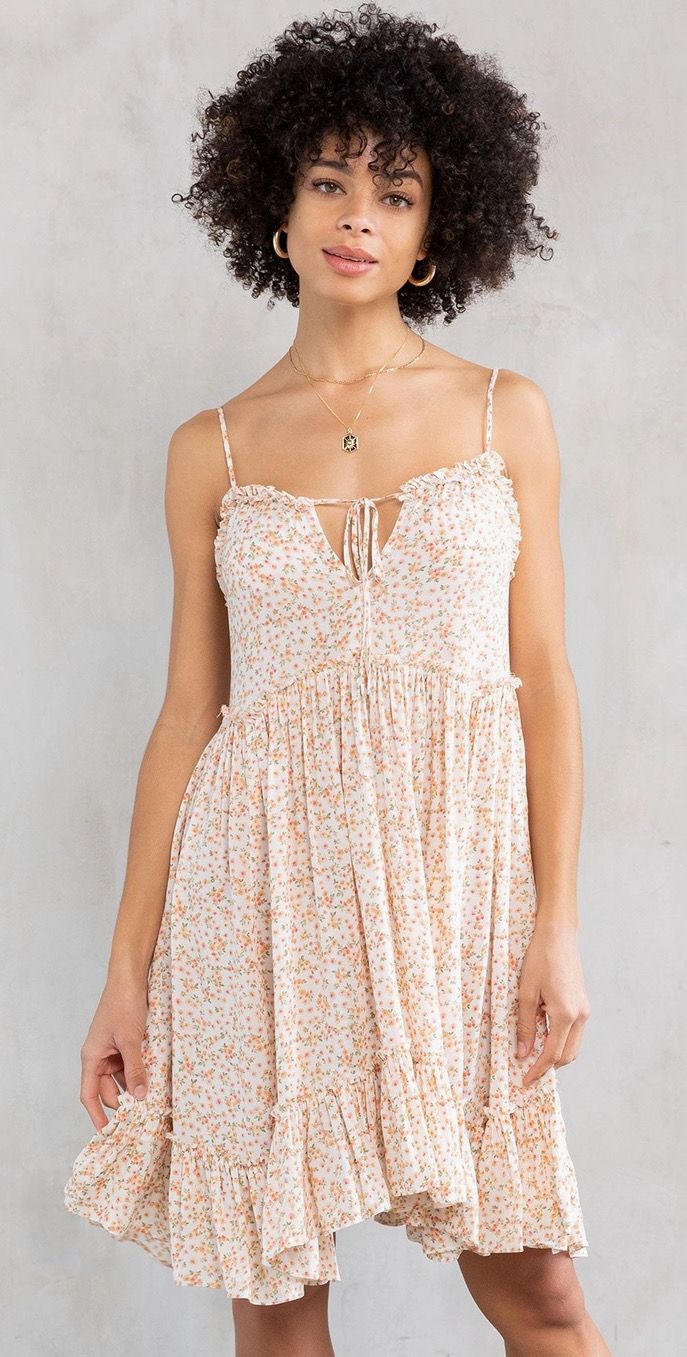 Peach Ditsy Floral Panel Mini Dress