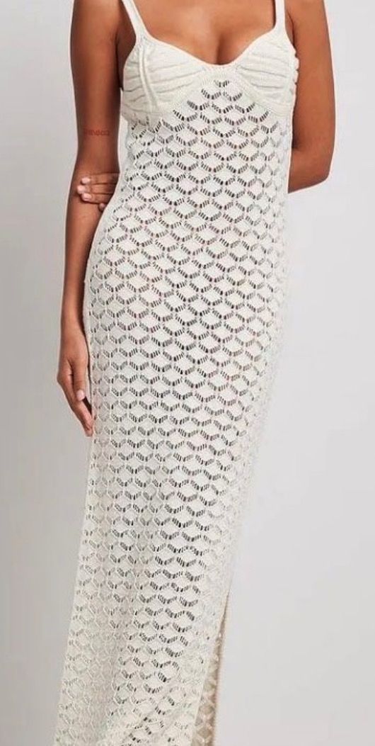 Cream Crochet Knit Maxi Dress