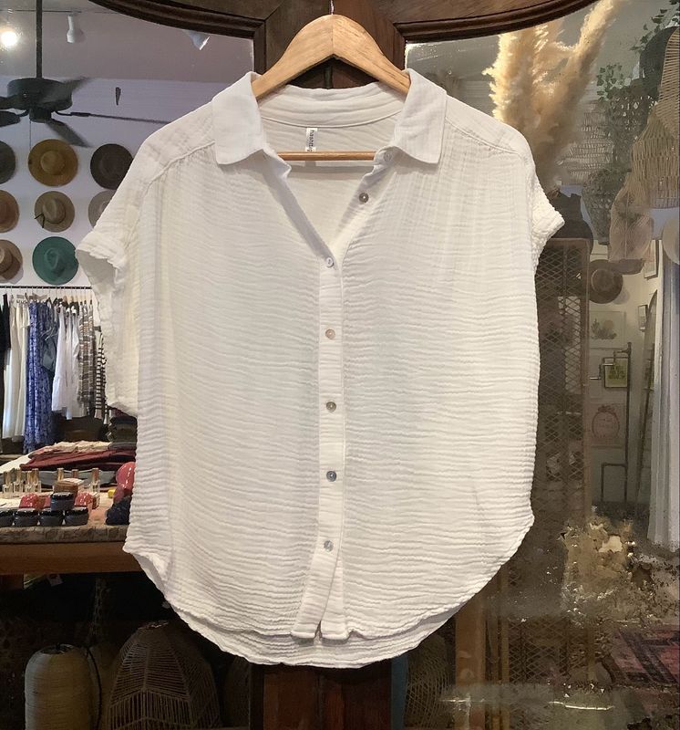 White Gauze Button Down Top