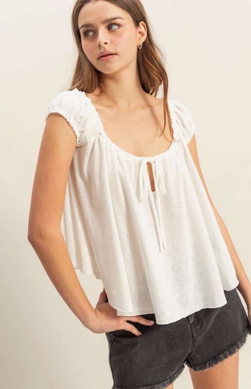 White Flowy Peasant Top