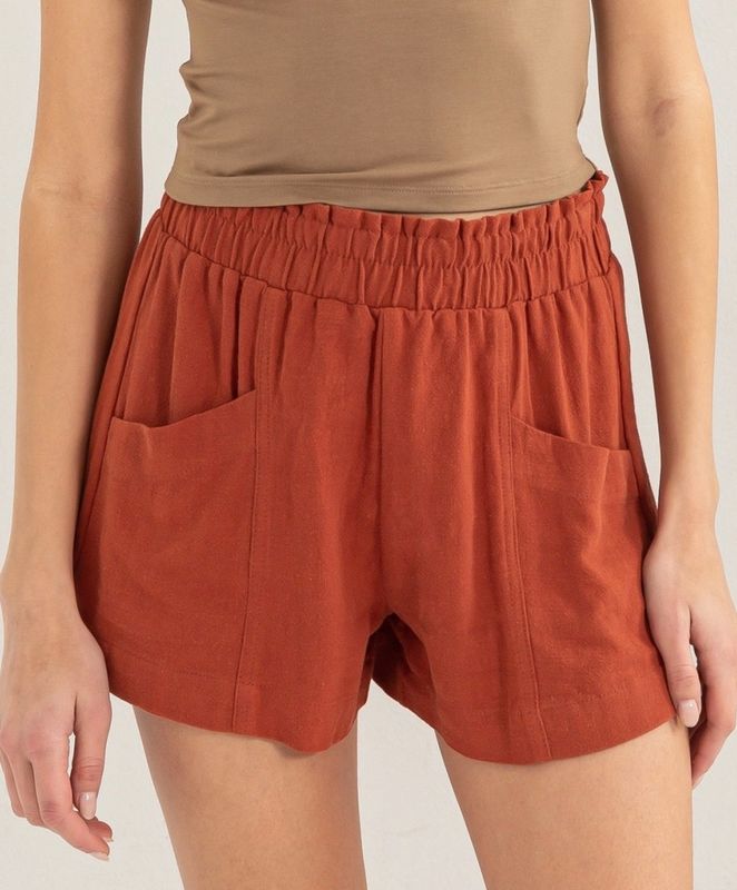 Rust Linen Blend Shorts