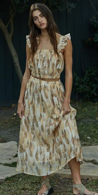 Taupe Multi Ruffle Trim Crop Top/Skirt Set