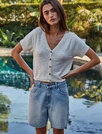 Ivory Knit Short Sleeve Cardigan