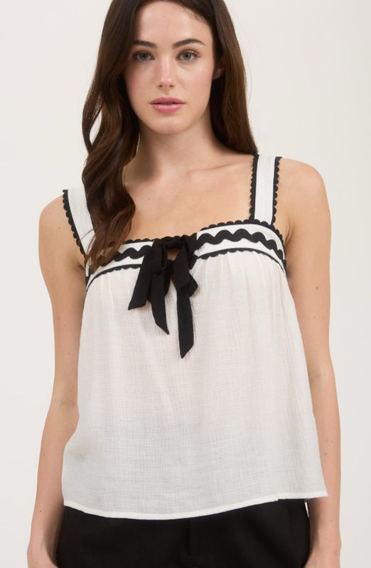 Wavy Trim Tie Front Tank Top