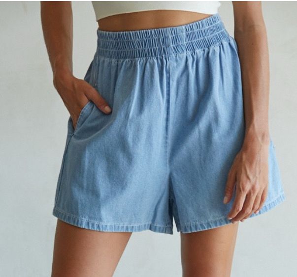 Blue Denim Elastic Waist Short