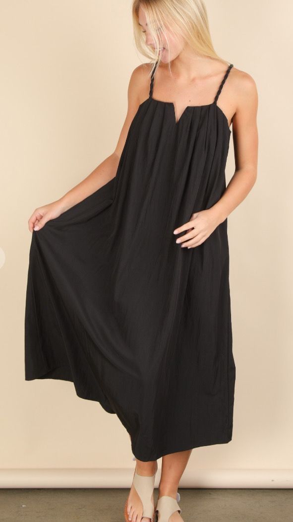 Pleated Rope Twist Strap Maxi Dress (2 Colors)