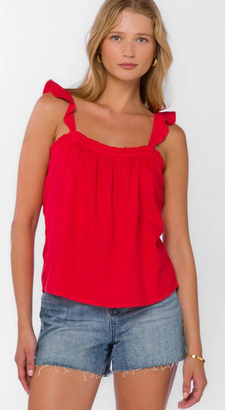 Red Flutter Sleeve Tank Top